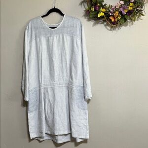 Flax Blue and White Striped Quality Linen Dress